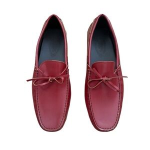 Tod's Red Leather Slip-On Loafers Driving Shoes